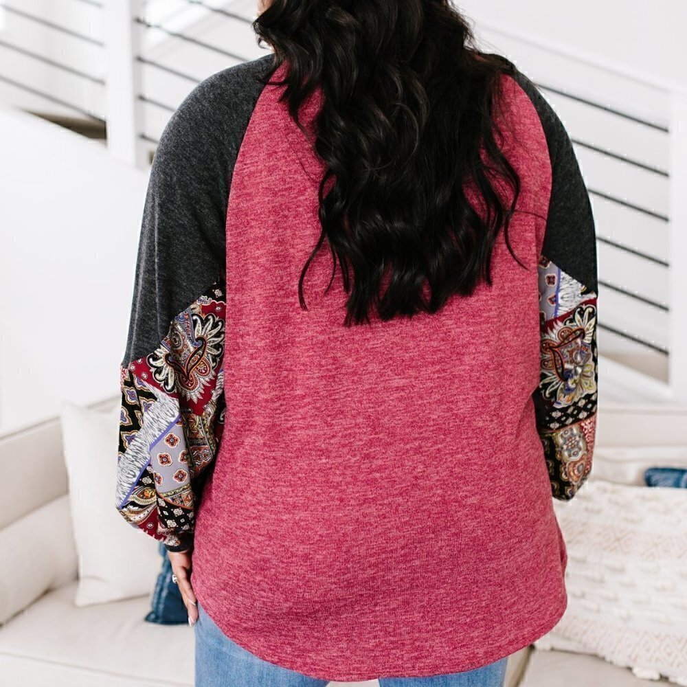 First Love Heathered Red w/ Gray Sleeves & Pattern - Picture 2 of 4